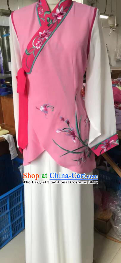 Chinese Peking Opera Young Lady Garment Costumes Traditional Cantonese Opera Actress Pink Dress Ancient Village Girl Clothing