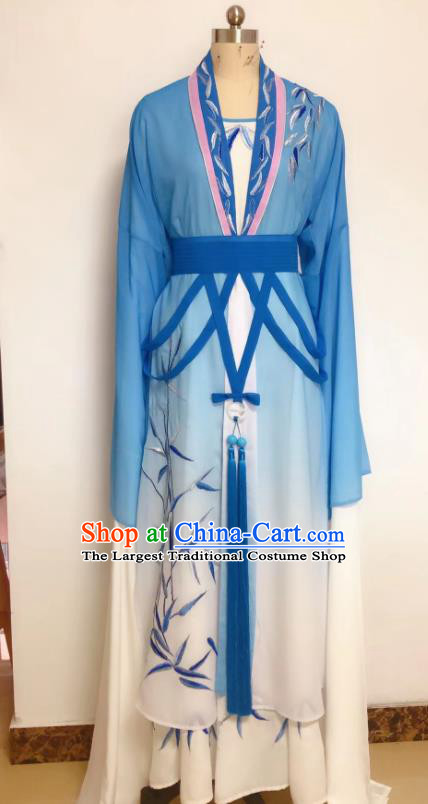 China Shaoxing Opera Diva Blue Dress Peking Opera Hua Tan Garment Costumes Ancient Country Woman Clothing