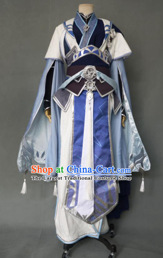 Chinese The Legend of Chusen Zhang Xiaofan Apparel Ancient Taoist Priest Garment Costumes Cosplay Swordsman Blue Clothing