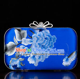 China Royal Blue Silk Clutch Bag Handmade Suzhou Embroidery Peony Butterfly Handbag National Cheongsam Evening Bag