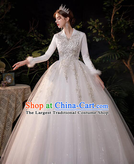 Top Long Sleeve Dress Court Style Wedding Costume Bride Winter Wedding Dress
