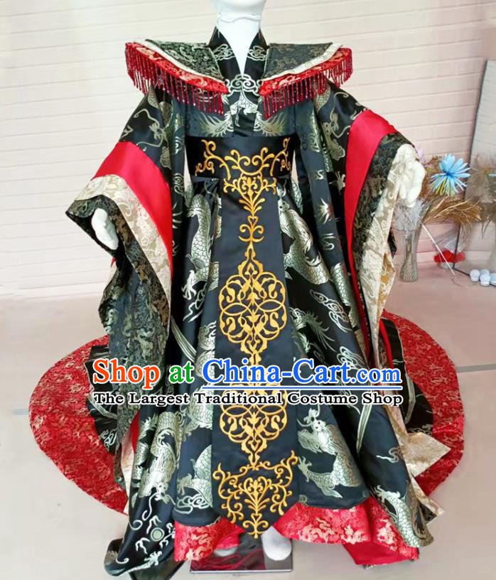 Chinese Children Fashion Catwalks Black Dress Girls Modern Fancywork Garment Costume Stage Show Oriental Beauty Clothing