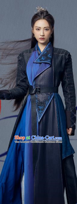 The Blue Whisper Xue San Yue Garment Costumes Chinese Swordswoman Dress Ancient TV Series Female General Clothing