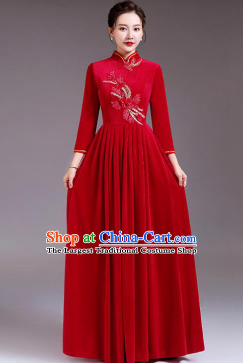 Top Stage Performance Garment Women Chorus Group Clothing Professional Compere Red Velvet Dress