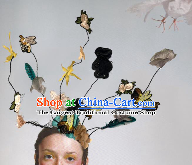 Handmade Baroque Style Hair Clasp Branch Headdress Top Party Embroidered Royal Crown Headwear