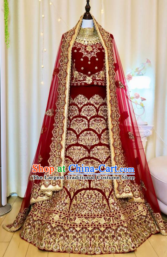 Indian Bride Lengha Garment Top Embroidered Red Outfit Traditional Wedding Dress India Clothing