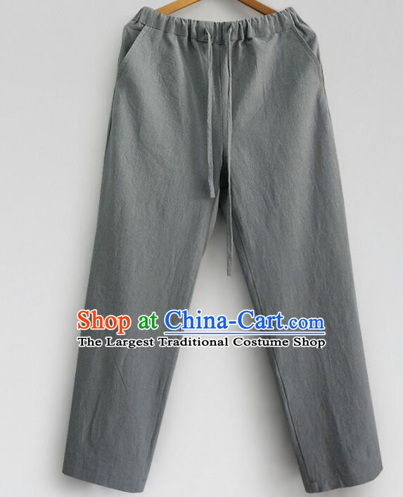 Chinese Tai Chi Straight Leg Trousers Top Linen Kung Fu Pants Martial Arts Grey Pants Shaolin Wushu Loose Pants for Men