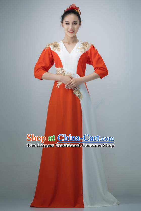 Chinese Chorus Group Performance Costume Modern Dance Tomato Dress Opening Dance Clothing Women Compere Garment