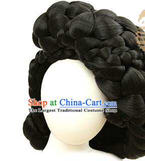 Korean Court Bride Headdress Traditional Braid Wig Handmade Hanbok Black Hair Piece