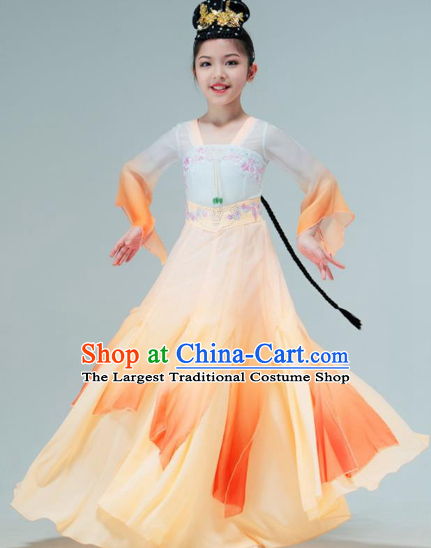 Chinese Stage Performance Costume Classical Dance Orange Dress Fan Dance Outfit Children Dance Clothing