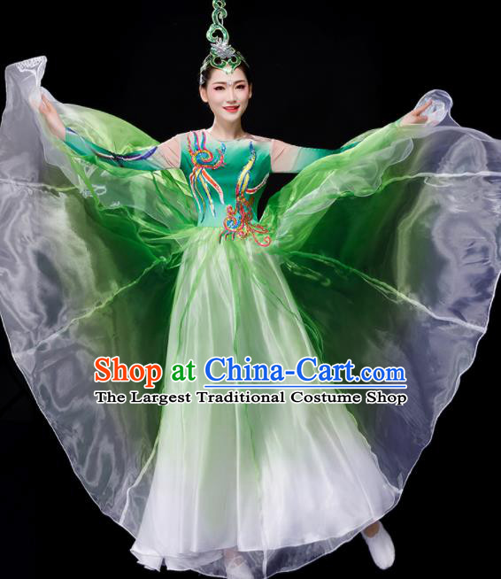 Chinese Chorus Group Stage Performance Clothing Modern Dance Green Dress Opening Dance Costume