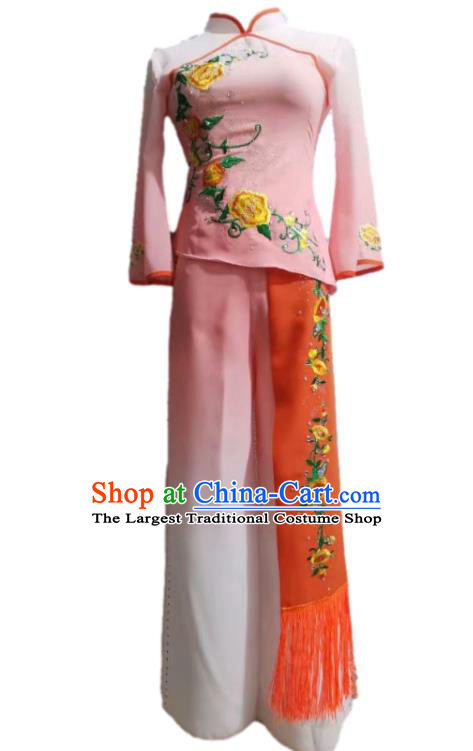 Chinese Classical Dance Clothing Fan Dance Stage Performance Pink Outfit Yangko Dance Garment Costumes