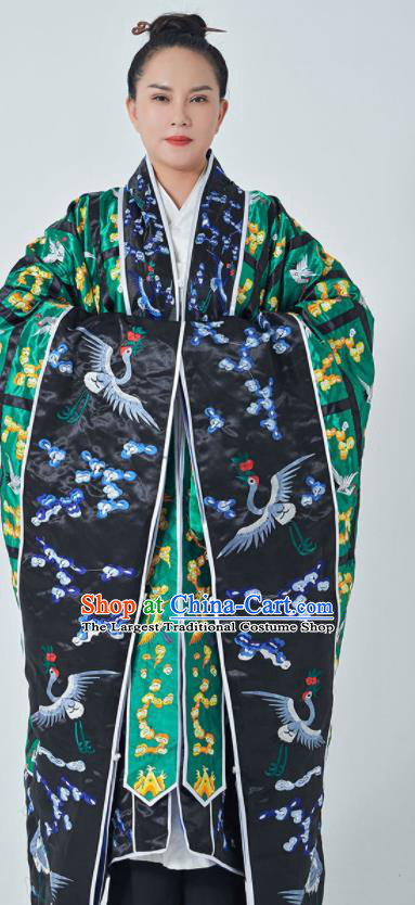 Chinese Traditional Mount Wudang Taoism Frock Handmade Green Silk Taoist Robe Embroidered Plum Cranes Robe Priest Garment