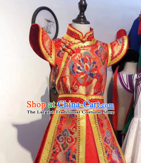 Chinese Mongol Nationality Garment Children Dance Mongolian Dress Folk Dance Costume