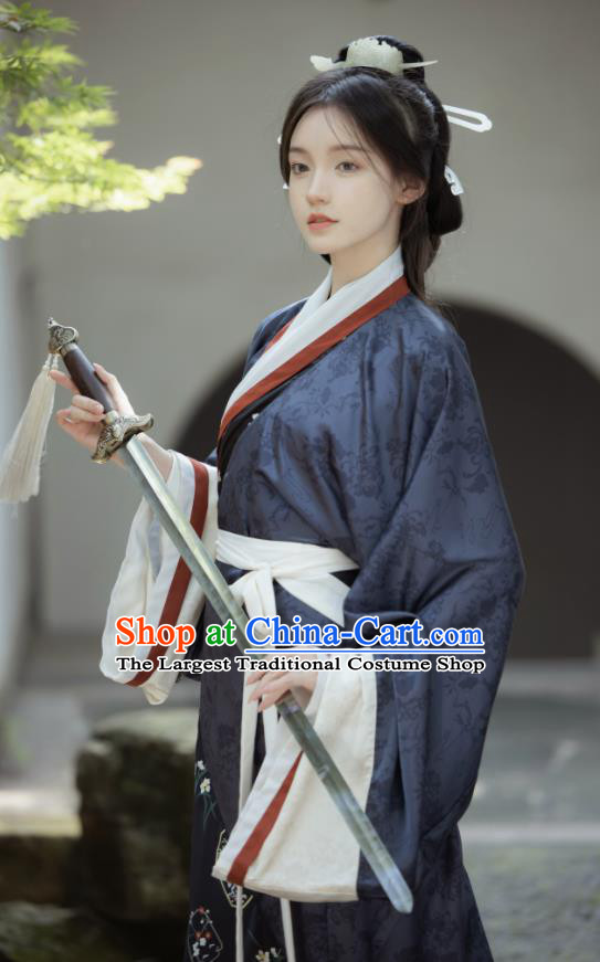 Chinese Traditional Garment Costumes Ancient Palace Lady Dress Han Dynasty Hanfu Curving Front Robe