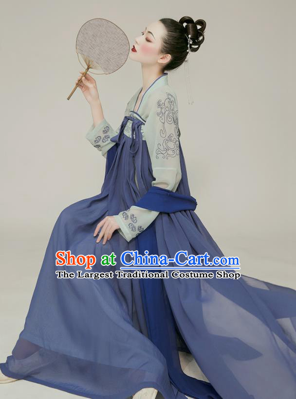 Chinese Ancient Court Lady Clothing Tang Dynasty Blue Hanfu Dress Traditional Princess Garment Costumes