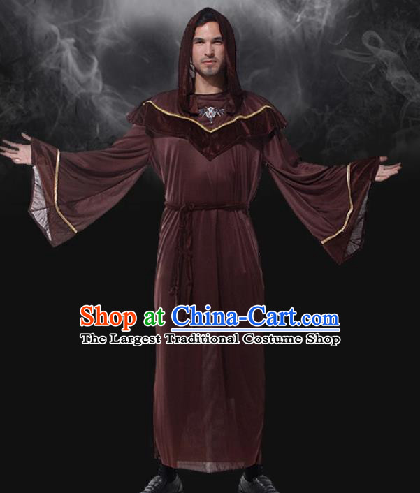 Top Halloween Evil Agent Costume Cosplay Demon Brown Robe Fancy Ball Death Ghost Clothing