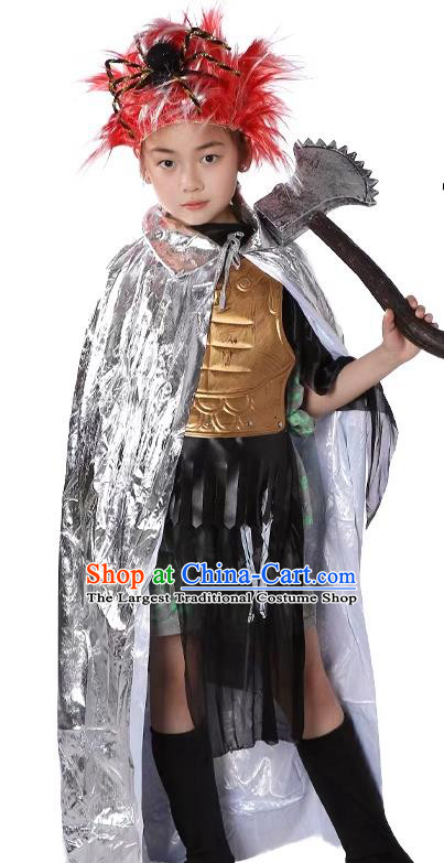 Fancy Ball Journey to the West Goblin Clothing Children Halloween Costume Cosplay Little Monster Silver Cape Outfit