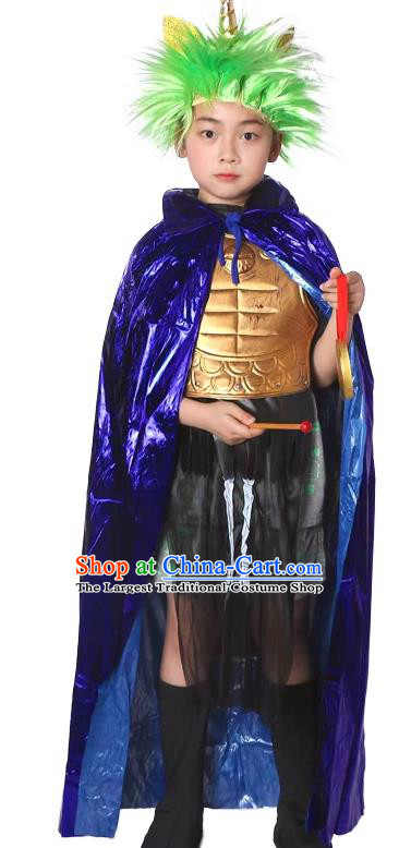 Top Children Halloween Costume Cosplay Little Monster Blue Cape Outfit  Fancy Ball Journey to the West Goblin Xiao Zuanfeng Clothing