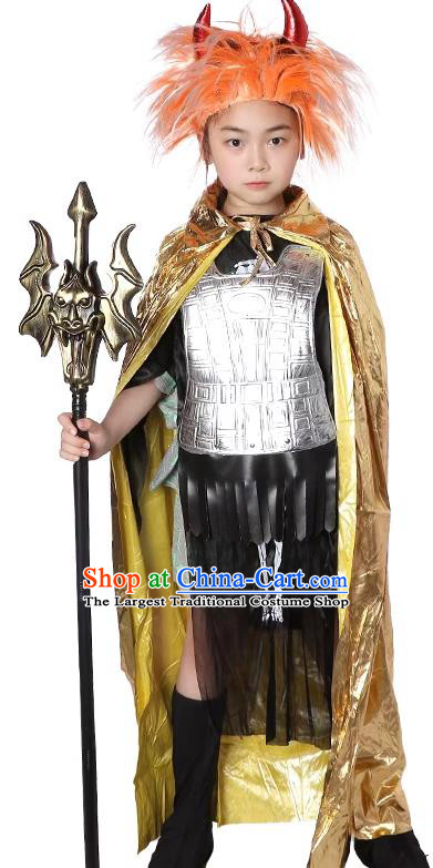 Journey to the West Goblin Clothing Top Children Halloween Fancy Ball Costume Cosplay Little Monster Golden Cape Outfit