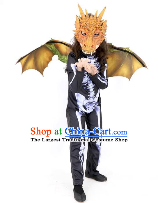 Top Carnival Clothing Cosplay Dinosaur Orange Mask and Wings Set Halloween Fancy Ball Costume