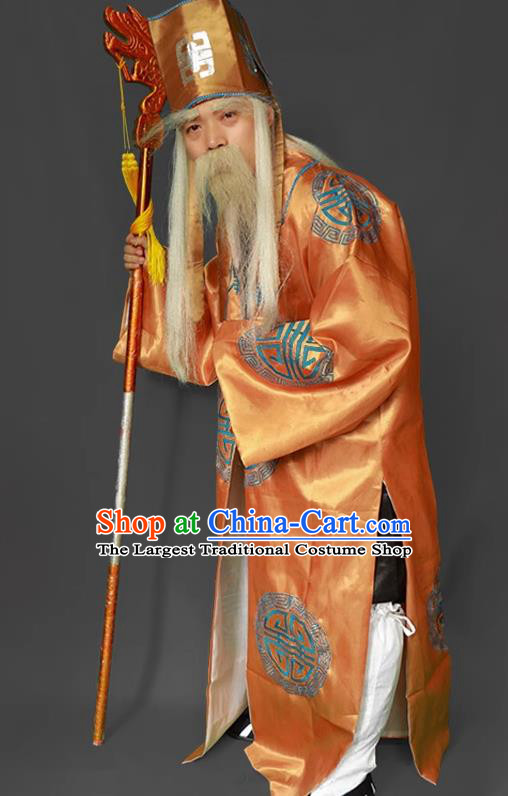 Journey to the West God of Land Orange Robe China Beijing Opera Elder Male Costume Ancient Ministry Councillor Clothing