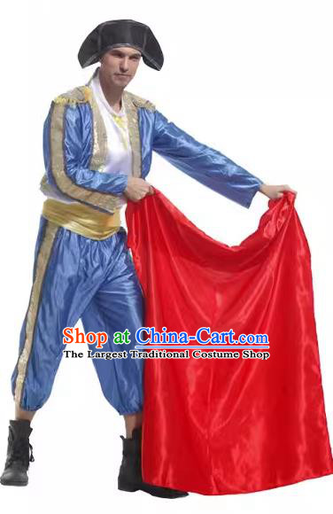 Spain Bullfighter Blue Suit Halloween Fancy Ball Clothing Top Cosplay Pirate Costume