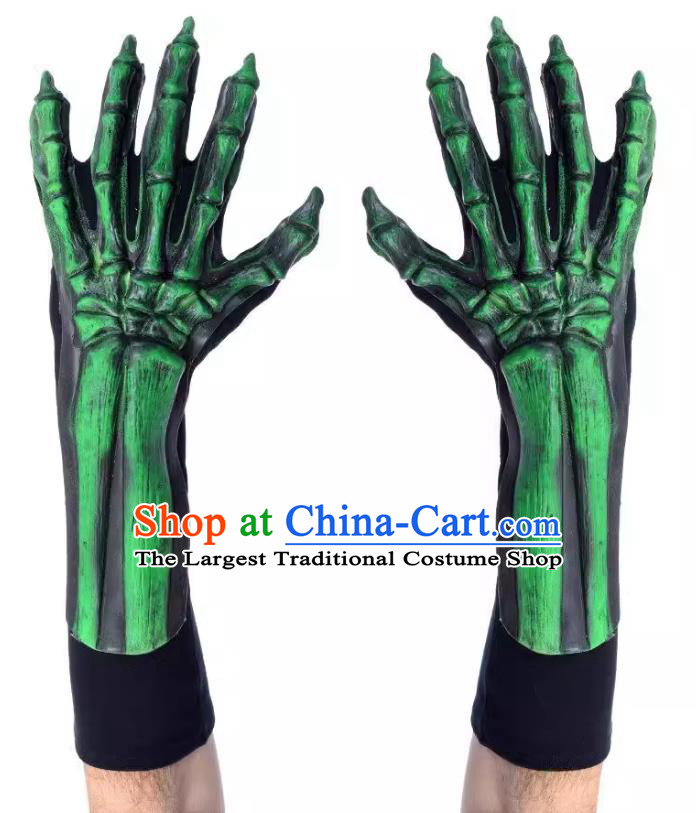 Top Cosplay Skull Prop Halloween Demon Hand Bone Green Gloves Fancy Ball Devil Accessories