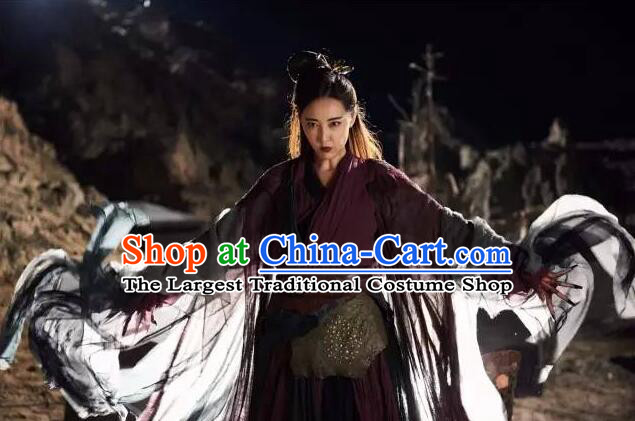 China Wuxia TV the Legend of the Condor Heroes Mei Chaofeng Wine Red Outfit Ancient Swordswoman Costume