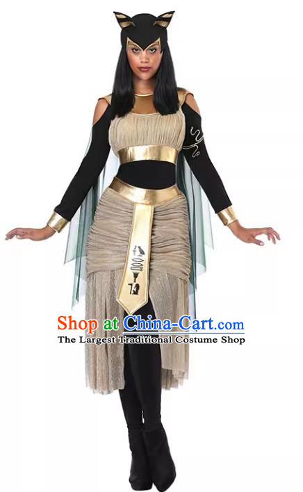 Top Stage Performance Female Warrior Clothing Cosplay Egypt Cat Goddess Dress Halloween Party Costume