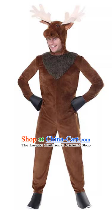 Top Halloween Party Deer Costume Stage Performance Animal Clothing Cosplay Elk Brown Outfit