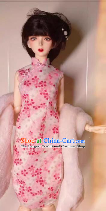 Top Figurine Qipao Clothing Sexy Girl Pink Cheongsam Customize Handmade BJD Costume