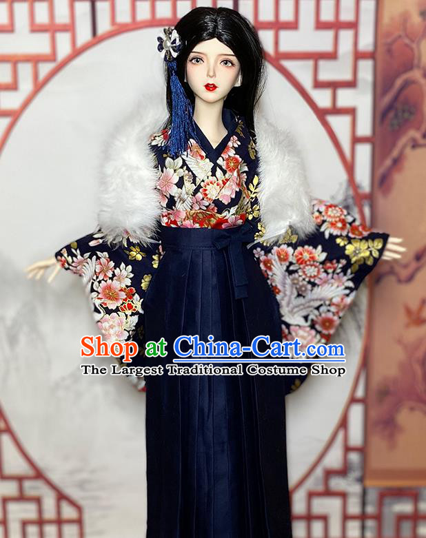 Handmade BJD Doll Costume Top Super Dollfie Japanese Sotsugyo Clothing Customize Lady Dark Blue Kimono