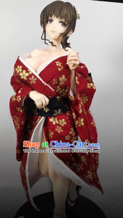 Customize Handmade BJD Costume Figurine Clothing Sexy Girl Asami Akabha Red Kimono