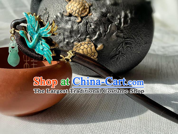 Traditional Ebony Hairpin Cheongsam Hair Jewelry Handmade Christmas Gift Chinese Hanfu Cloisonne Crane Headgear