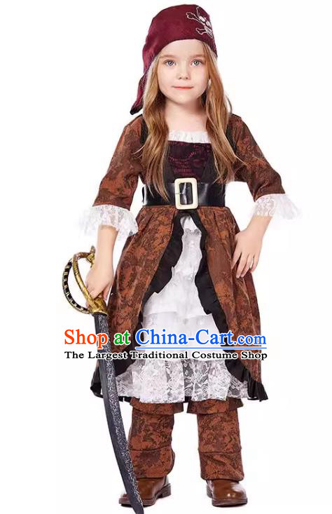 Christmas Drama Performance Clothing Top Halloween Costumes Cosplay European Medieval Pirate Captain Brown Dress for Children