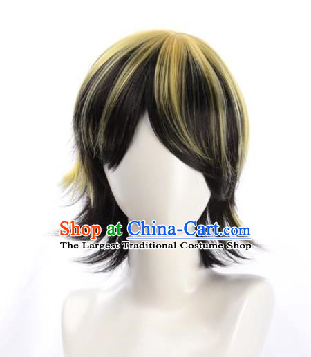 Tokyo Swastika Avenger Hamiya Kazutora Black Highlights Yellow Flipped Short Hair Cos Anime Wig