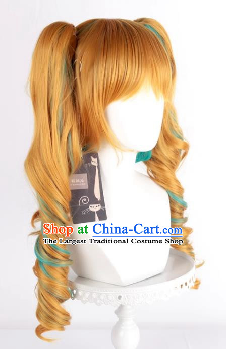 The Binder Shinzan Renzi Golden Brown Turquoise Highlighted Cos Wig Main Body Double Ponytail Long Curly Hair