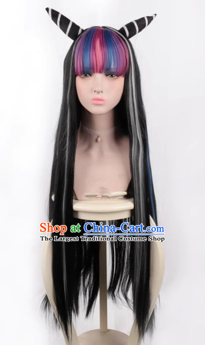 Dangan Ronbu Danganronpa Mita Yui Blows Horn Long Straight Hair Mixed Color Styling COS Wig