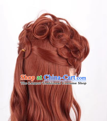 Retro Style Brown High Top Curly Hair Ladies Medium Long Hair Lady Dance Performance Photo Cos Wig