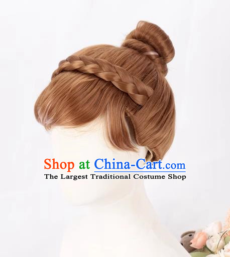 Brown Updo Hair Highlights And Braids Style Female Cos Wig