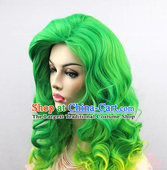Green Yellow Wig Lady Gaga Hairstyle Long Curly Hair Gradient Color Cosplay