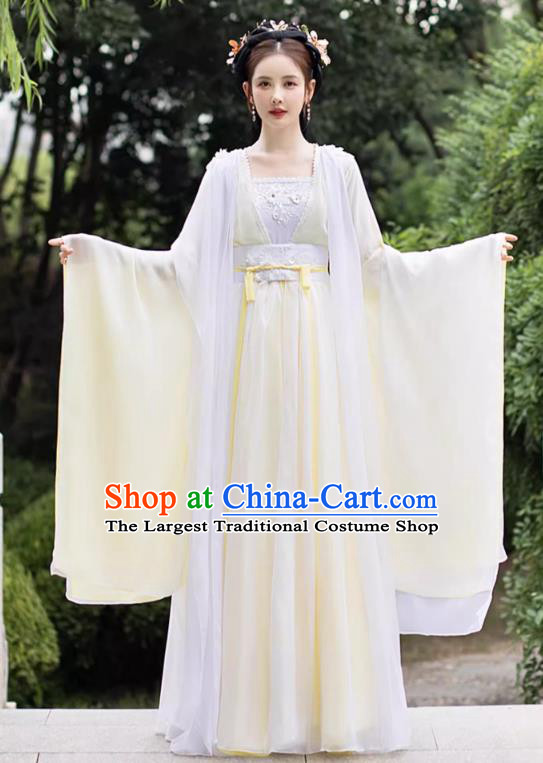 China Classical Dance Clothing Yellow Wide Sleeve Flow Fairy Dress Ancient Princess Costume Traditional Hanfu