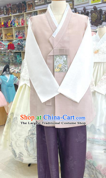 Korean Embroidered Male Costumes Wedding Groom Clothing Traditional Hanbok Shirt and Pants Complete Set