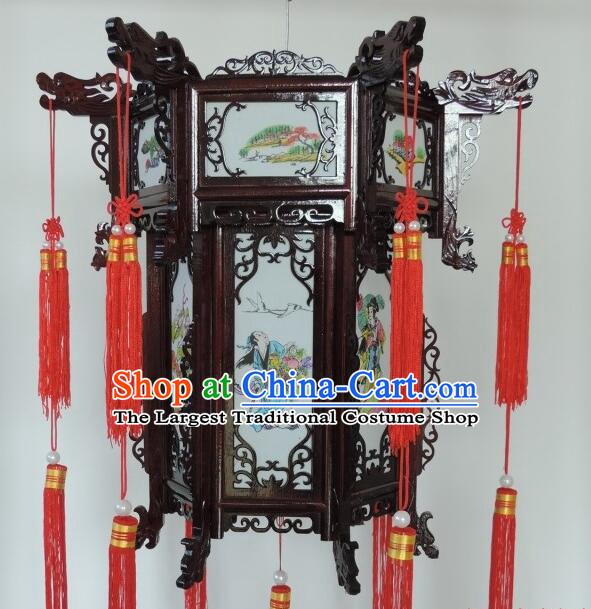 Top Eight immortals Painting Lamp Handmade Palace Lantern Chinese Wood Carving Lantern