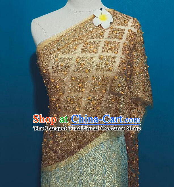 Thailand Traditional Costume Golden Beads Shawl Handmade Mantilla