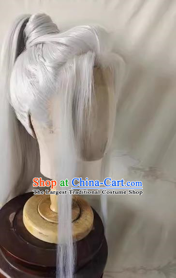Wig Front Hand Hook Lace Silver White Light And Night Love Qi Sili Style High Ponytail