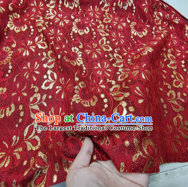 Top Hollowed Out Golden Flower Pattern Lace Material Costume Composite Cloth Cheongsam Wine Red Lace Fabric
