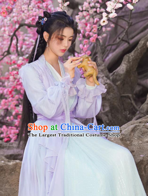 China Ancient Fairy Costumes Traditional Hanfu Romance Drama The Journey of Chong Zi Purple Dress