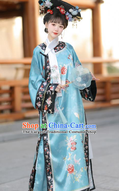 Chinese Qing Dynasty Princess Clothing Ancient Palace Lady Blue Dress